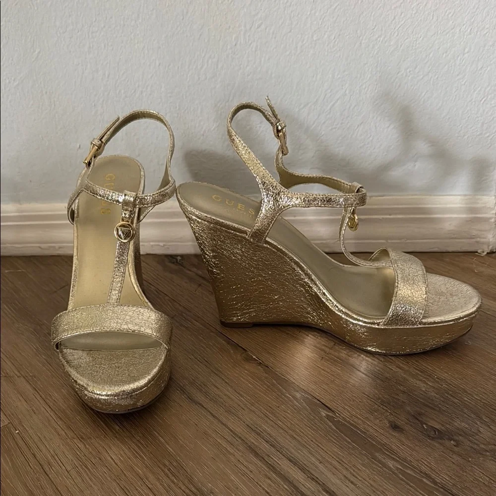 Guess Gold Metallic Wedge Sandals